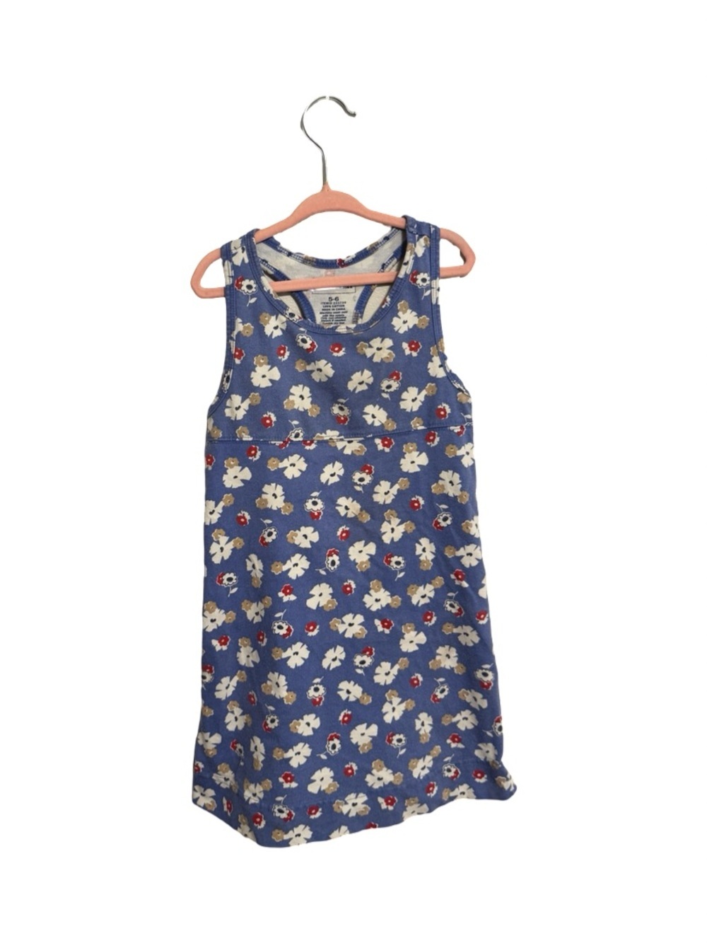 L.L.Bean Girls Red White Blue Floral Play Dress Size 5/6